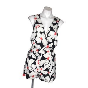 MODCLOTH Just Want To Have Sun Romper Black White Floral Surplice Linen Size XL